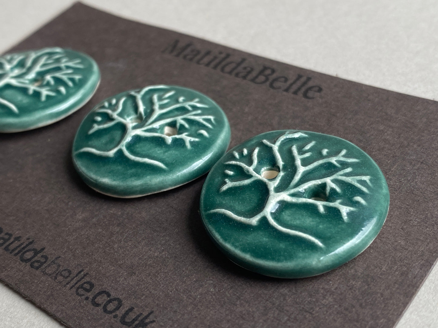 Buttons Set of 3 chunky handmade Ceramic Tree of Life Green