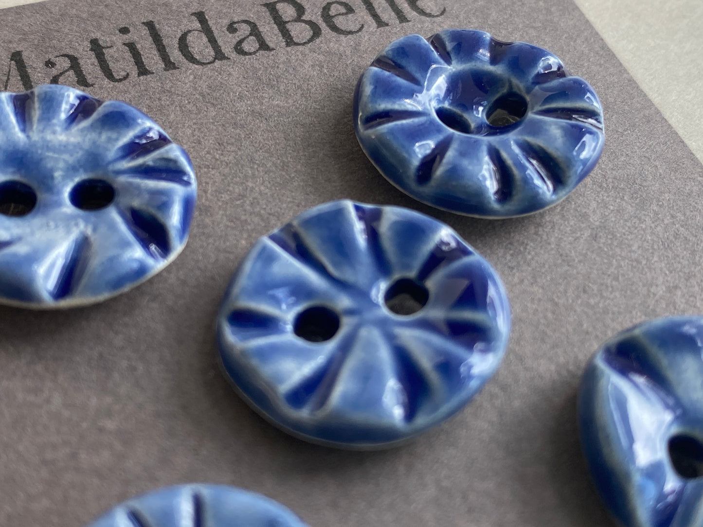 Buttons 18mm round set of five handmade ceramic in Blue