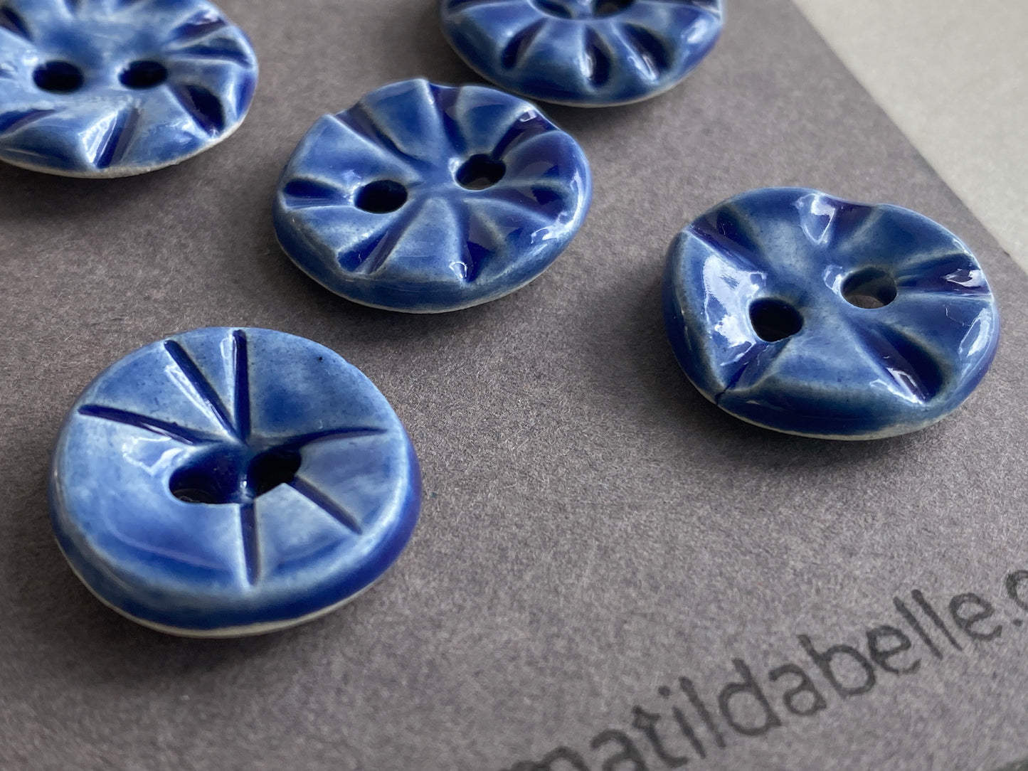 Buttons 18mm round set of five handmade ceramic in Blue