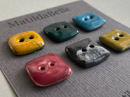 Buttons handmade ceramic 16mm set of Six square tiny buttons mixed colours