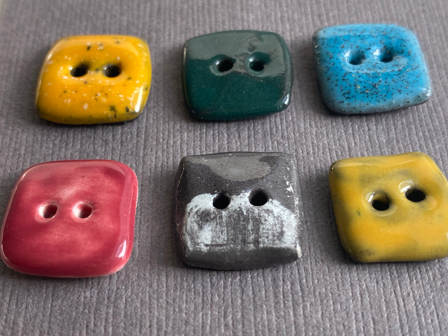 Buttons handmade ceramic 16mm set of Six square tiny buttons mixed colours