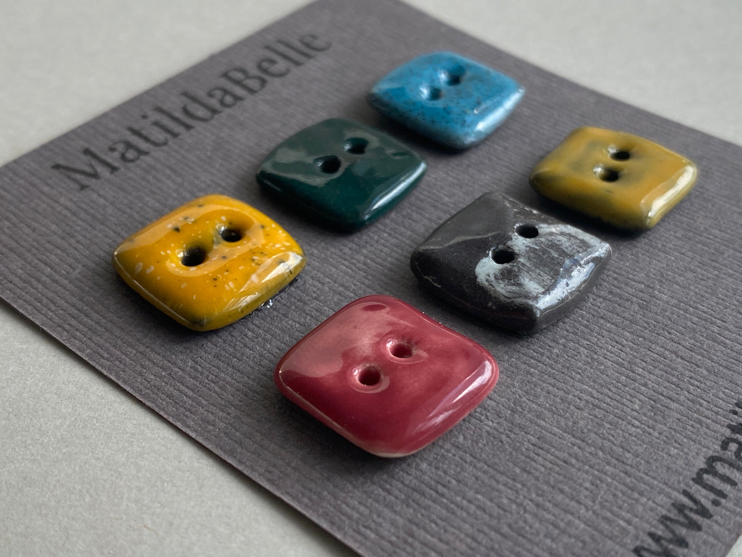 Buttons handmade ceramic 16mm set of Six square tiny buttons mixed colours