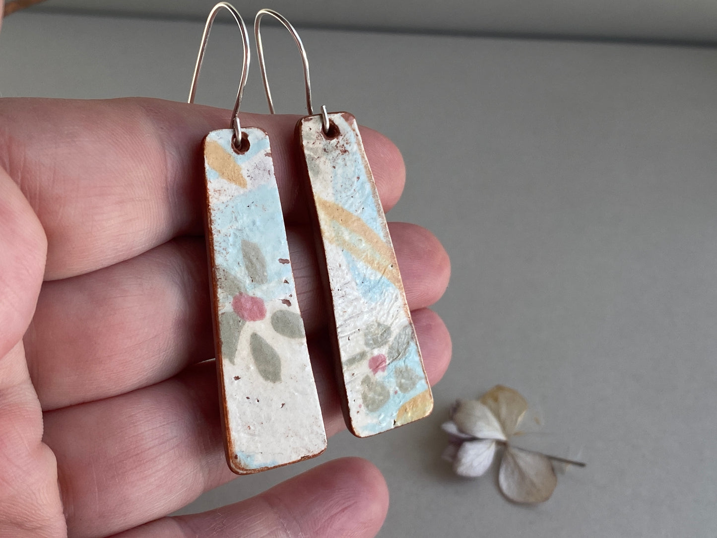 Vintage Botanical Clay Earrings sterling silver contemporary drops