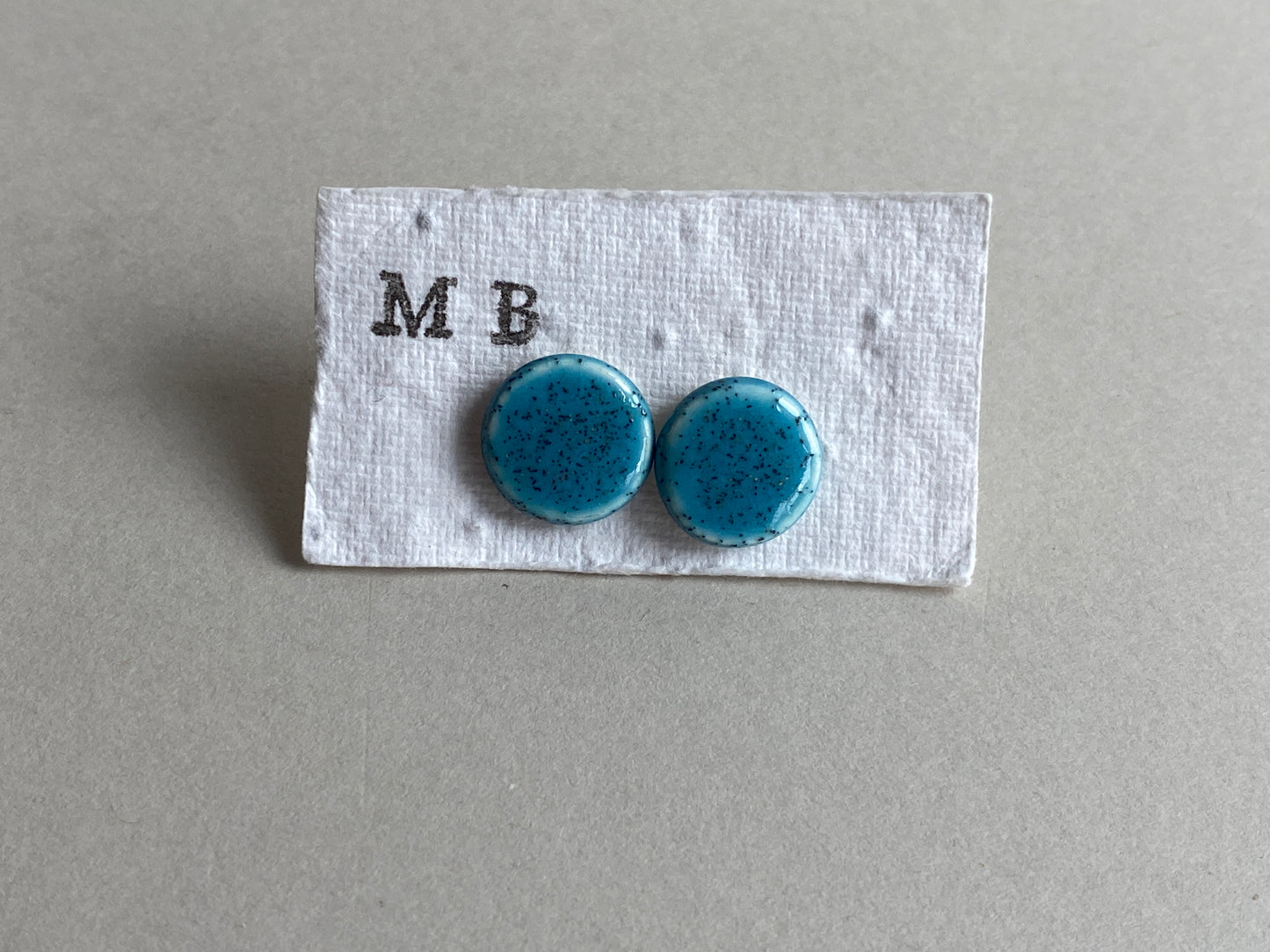 Round Blue Stud ceramic Earrings on Sterling Silver incl P&P