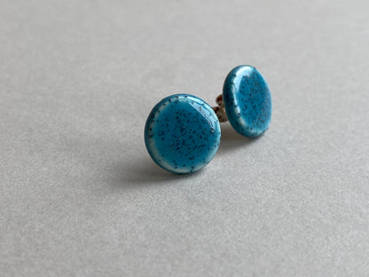 Round Blue Stud ceramic Earrings on Sterling Silver incl P&P