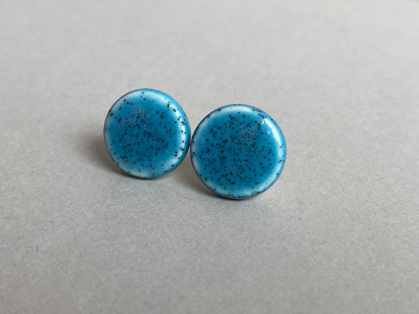 Round Blue Stud ceramic Earrings on Sterling Silver incl P&P