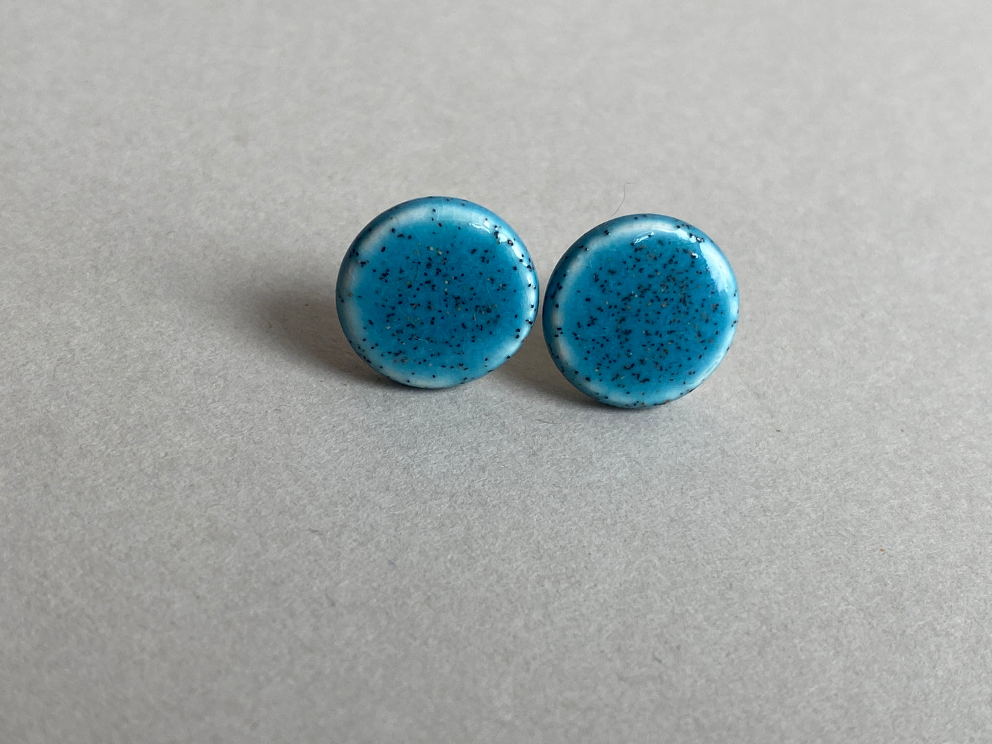 Round Blue Stud ceramic Earrings on Sterling Silver incl P&P