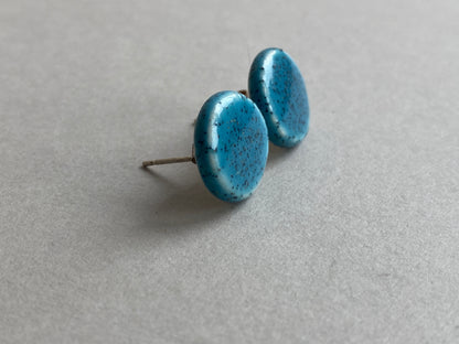 Round Blue Stud ceramic Earrings on Sterling Silver incl P&P