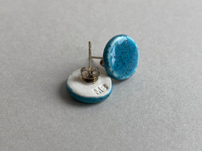 Round Blue Stud ceramic Earrings on Sterling Silver incl P&P