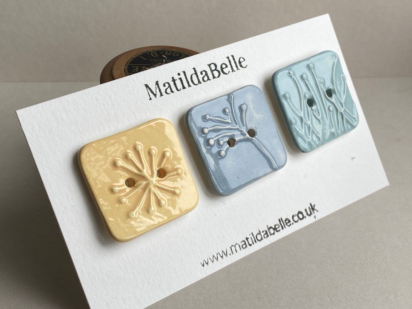 Buttons Set of 3 Botanical Square Handmade Ceramic Buttons