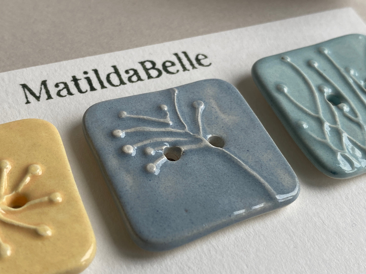 Buttons Set of 3 Botanical Square Handmade Ceramic Buttons