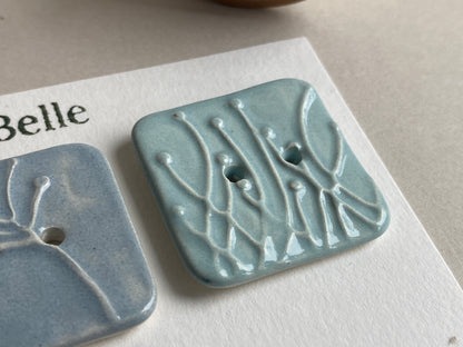 Buttons Set of 3 Botanical Square Handmade Ceramic Buttons