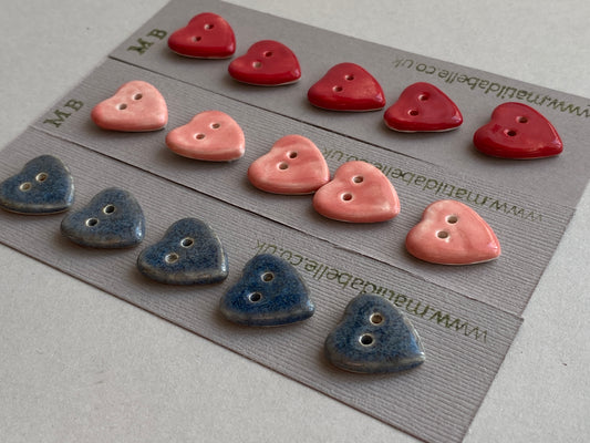 Buttons set of five Hearts 18mm handmade ceramic buttons