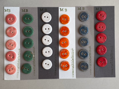 Buttons set of 5 Small round 18mm handmade Ceramic Buttons