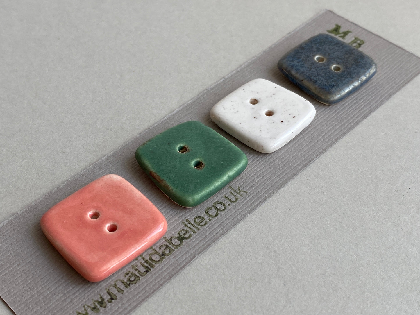 Buttons Set of 4 Large Square Mixed 20mm handmade ceramic buttons