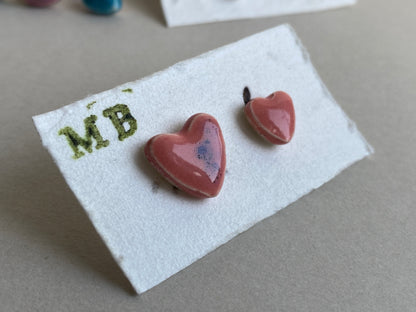 Earrings, Heart Stud earrings handmade ceramic P&P included