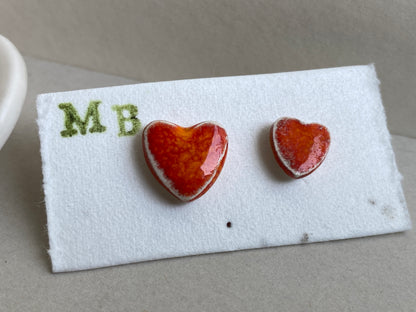 Earrings, Heart Stud earrings handmade ceramic P&P included