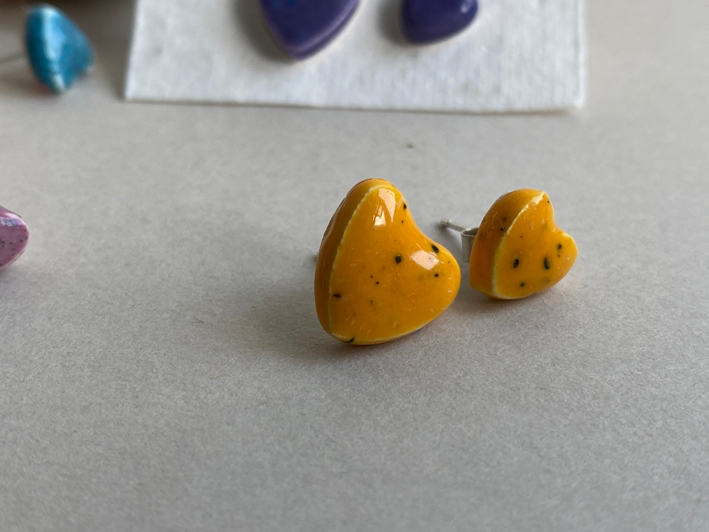 Earrings, Heart Stud earrings handmade ceramic P&P included