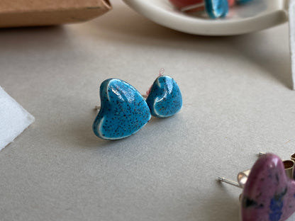 Earrings, Heart Stud earrings handmade ceramic P&P included