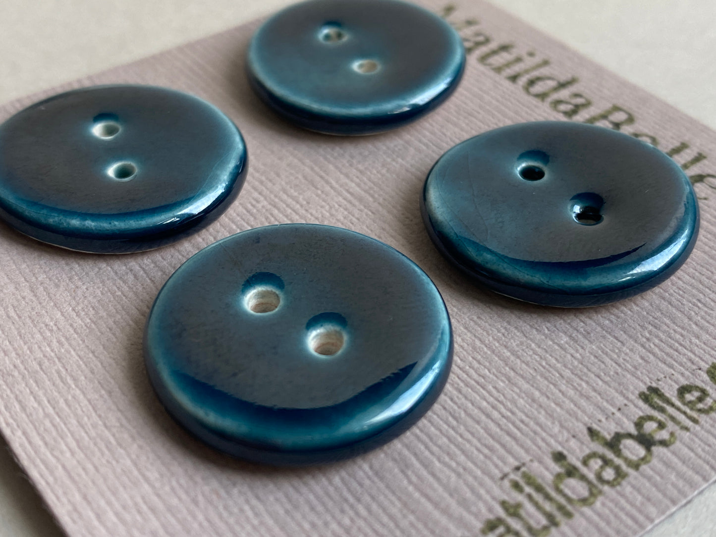 Buttons Set of 4 handmade 22mm Glossy Blue Buttons