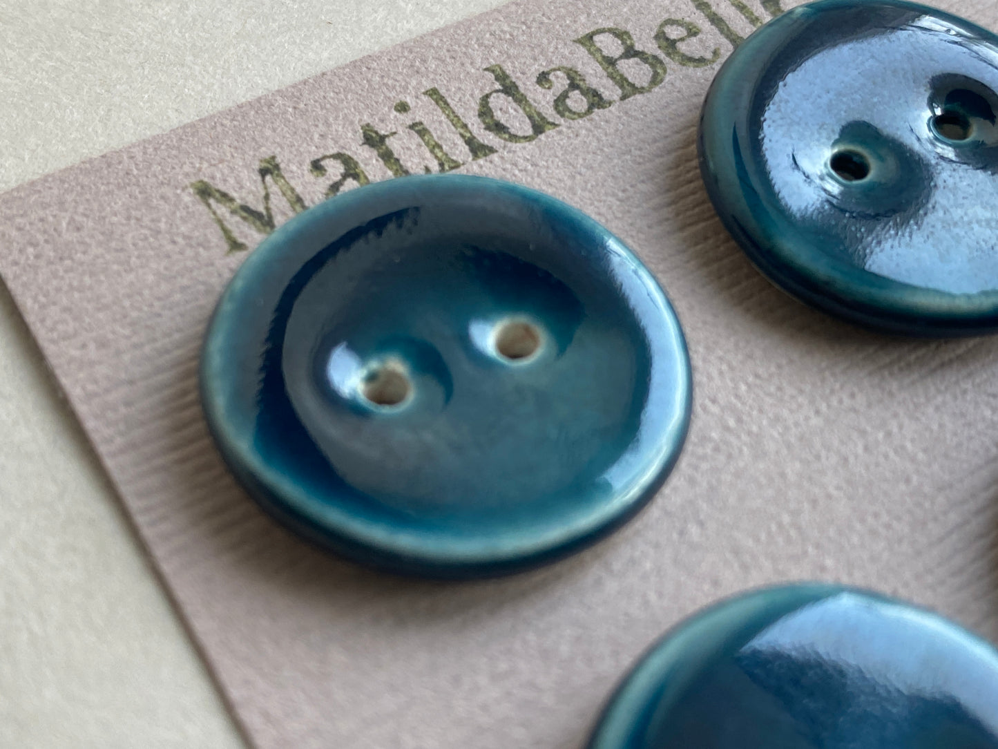 Buttons Set of 4 handmade 22mm Glossy Blue Buttons