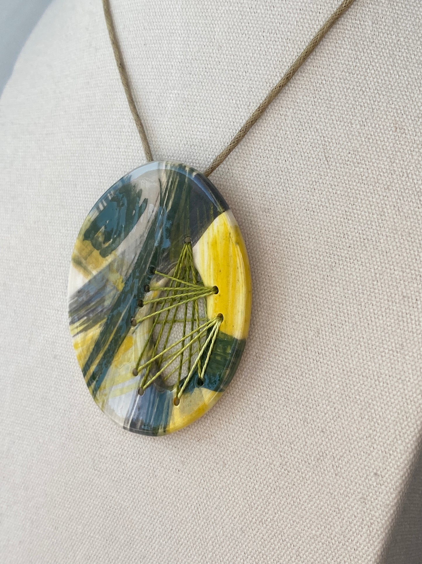 Handmade Ceramic Statement Pendant Necklace large Oval