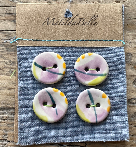 Set of 4 Handmade Round Lilac Ceramic Buttons 23mm