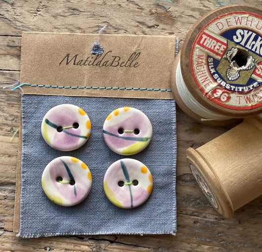 Set of 4 Handmade Round Lilac Ceramic Buttons 23mm