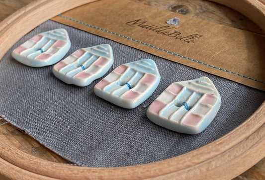 Set of 4 Pottery Beach Hut Buttons Baby Blue 20mm x 28mm