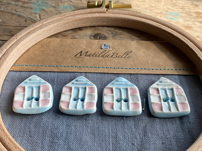 Set of 4 Pottery Beach Hut Buttons Baby Blue 20mm x 28mm