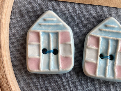 Set of 4 Pottery Beach Hut Buttons Baby Blue 20mm x 28mm