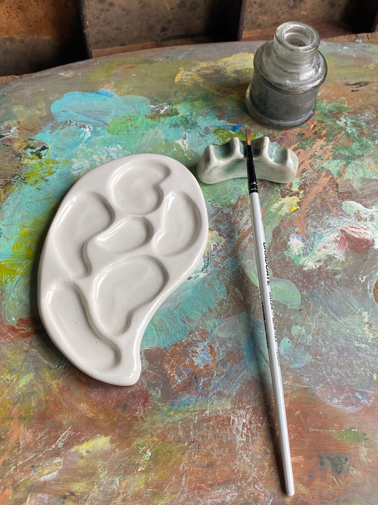 Ceramic Paint Palette with Brush Holder