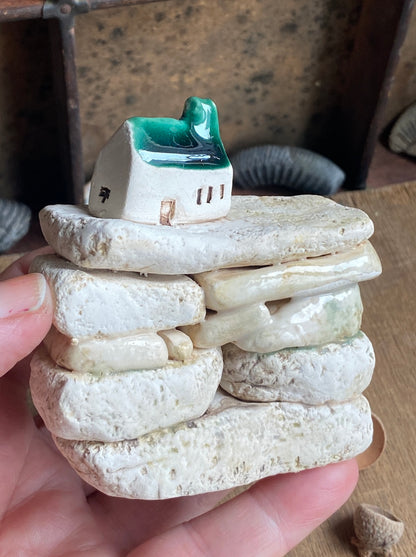 North Yorkshire Pottery Sculptures - Mini Dry Stone Wall with Village House