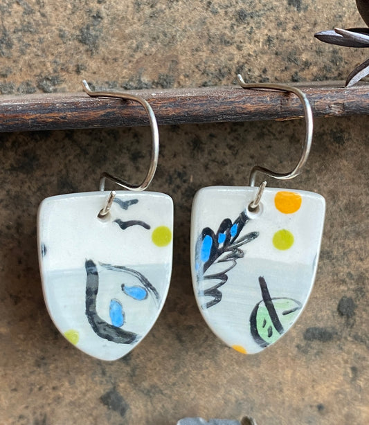 Botanical Pottery Drop Handmade Earrings on Silver - Exquisite Nature-inspired Jewellery