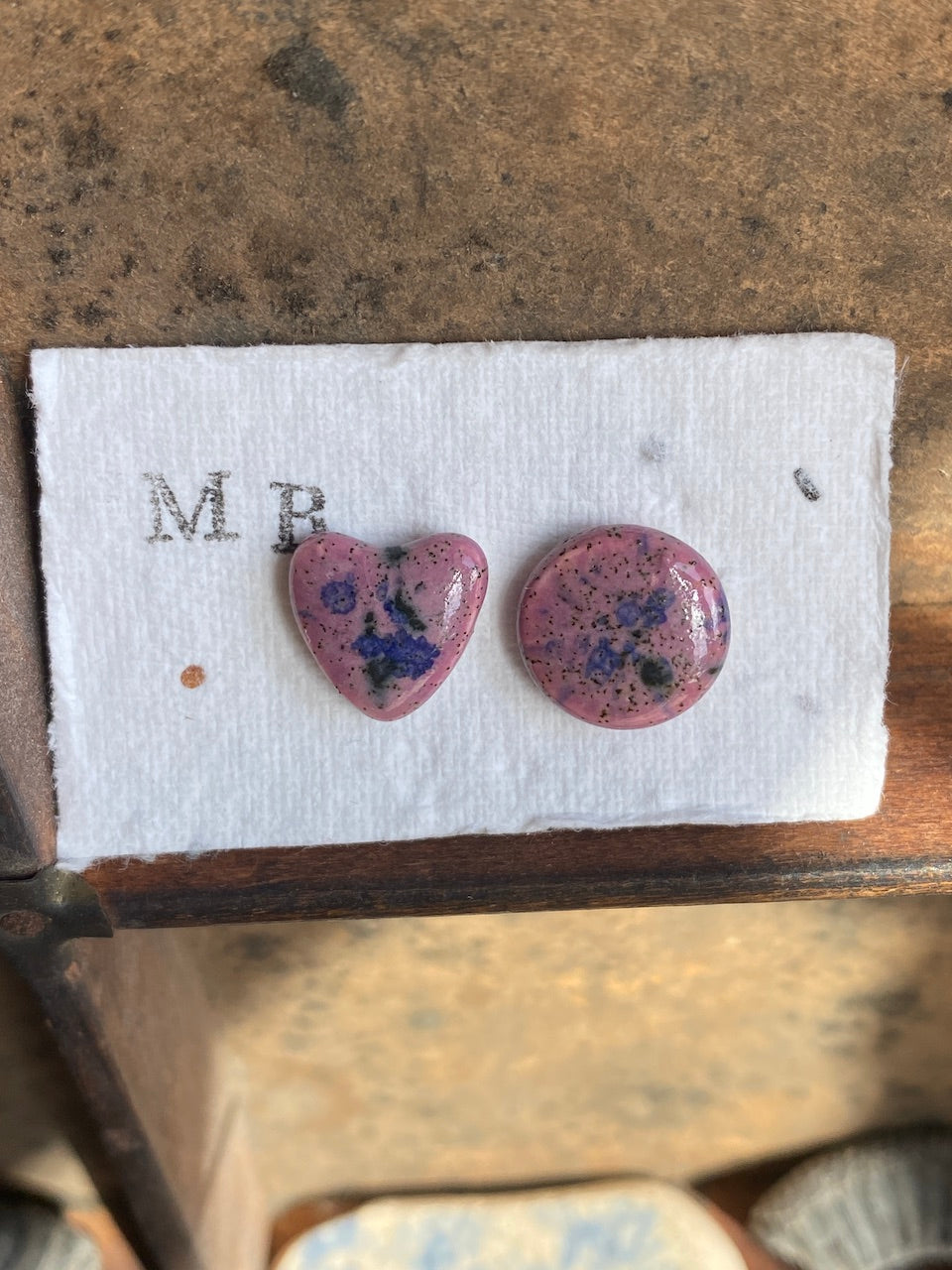 Handmade Ceramic Mismatched Silver Stud Earrings *p&P incl