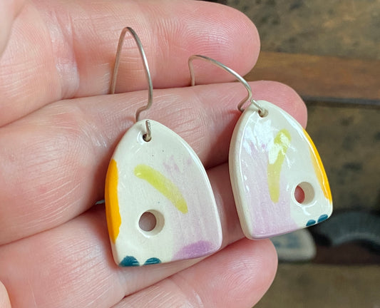 Handmade Ceramic Drop Earrings - Painterly Range, Lightweight & Comfortable, Beautifully Packaged