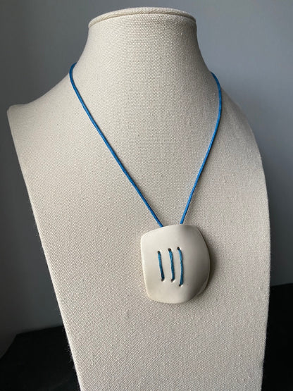 Handmade Ceramic Statement Pendant Necklace - Royal Blue Stitching