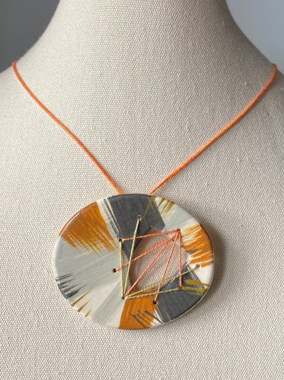 Handmade Ceramic Pendant - Large Oval Pendant-Orange *reduced