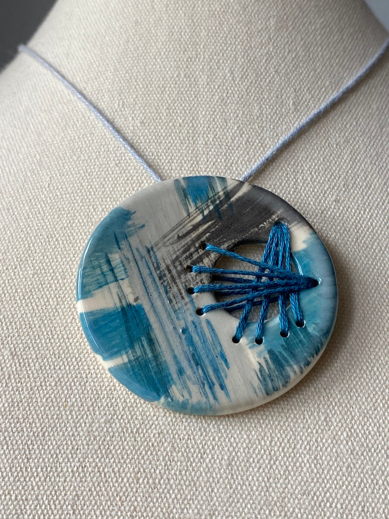 Handmade Ceramic Pendant - Round Pendant Blue