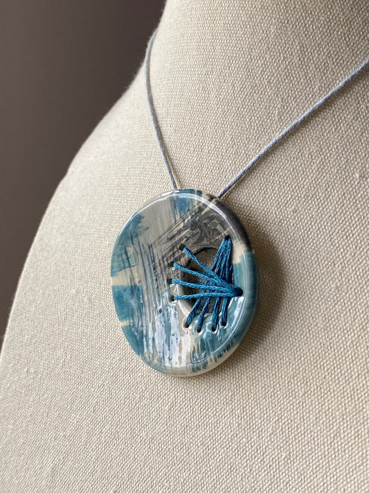 Handmade Ceramic Pendant - Round Pendant Blue