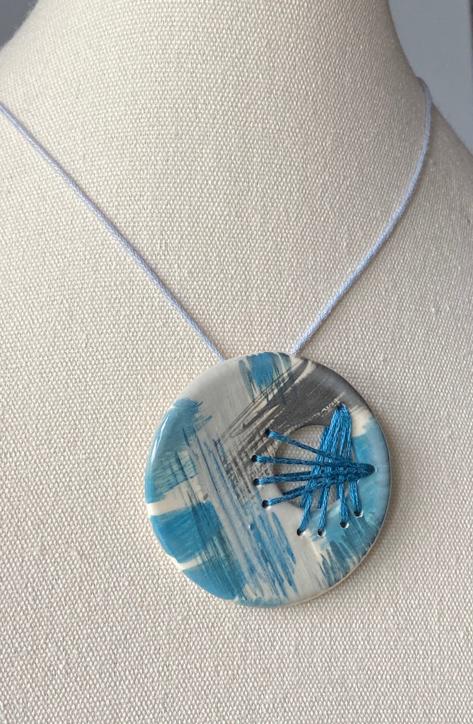 Handmade Ceramic Pendant - Round Pendant Blue