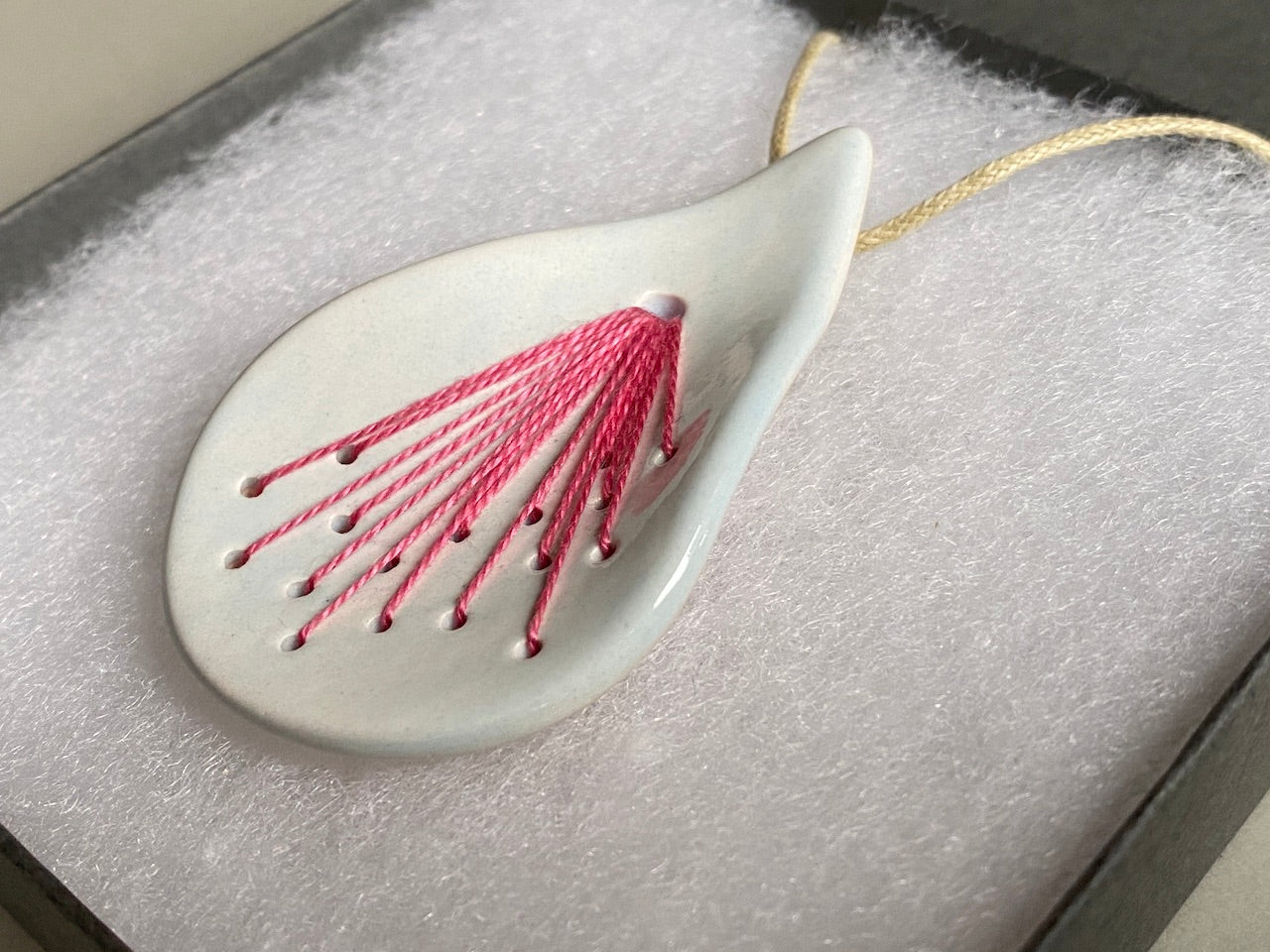 Handmade Pendant Necklace Ceramic Tear Drop, hot pink