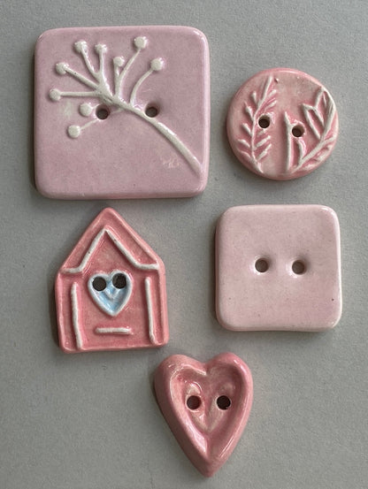 Ceramic Buttons handmade mixed set of 5 pInks