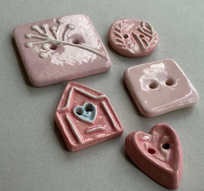 Ceramic Buttons handmade mixed set of 5 pInks