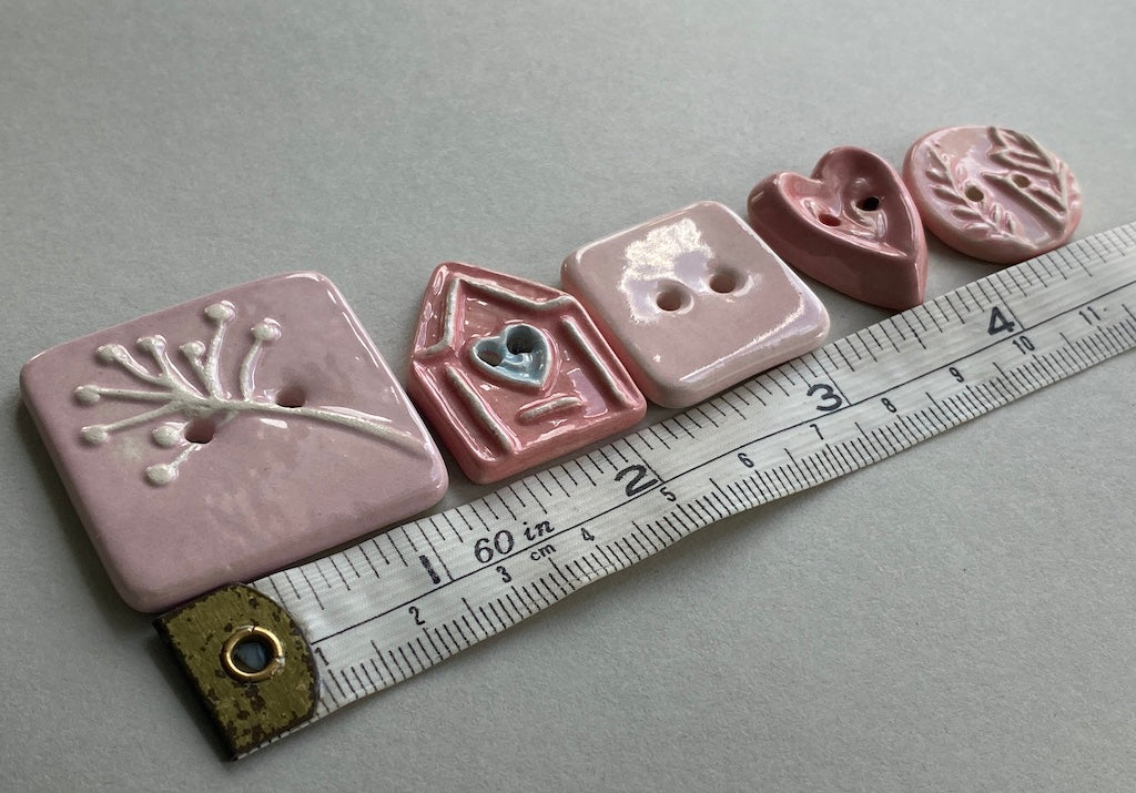 Ceramic Buttons handmade mixed set of 5 pInks