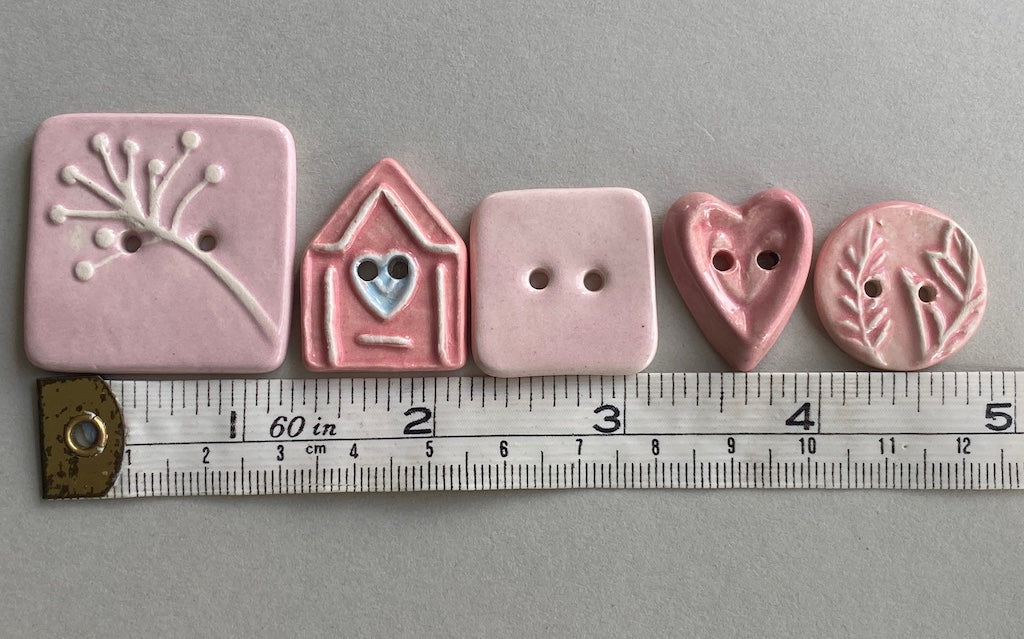 Ceramic Buttons handmade mixed set of 5 pInks