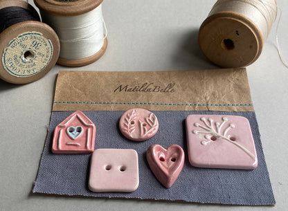 Ceramic Buttons handmade mixed set of 5 pInks