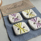 Pottery Buttons set of Four retro design purple and lime 23mm