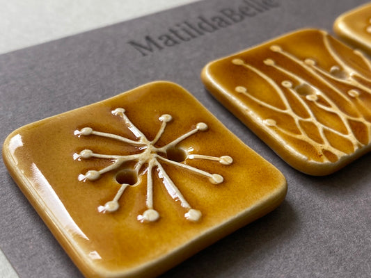 Handmade Ceramic Botanical Buttons Set of 3 - Square Design