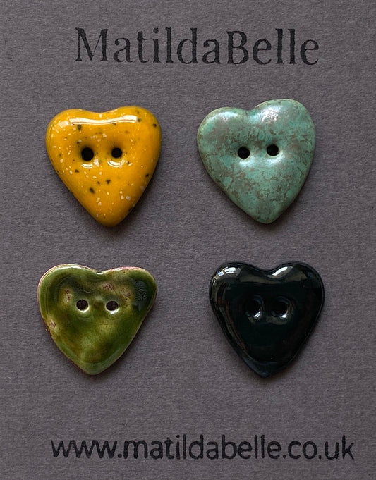 Set of 4 Rustic Heart Clay Buttons -